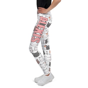 Girls Custom Cat Leggings, Personalized Name Leggings For Children, Buttery Soft Leggings, Dance Leggings, Gymnastics Leggings