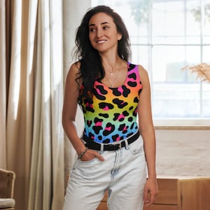 Women&#39;s Rainbow Leopard Buttery Soft Tank Top With UPF 50+
