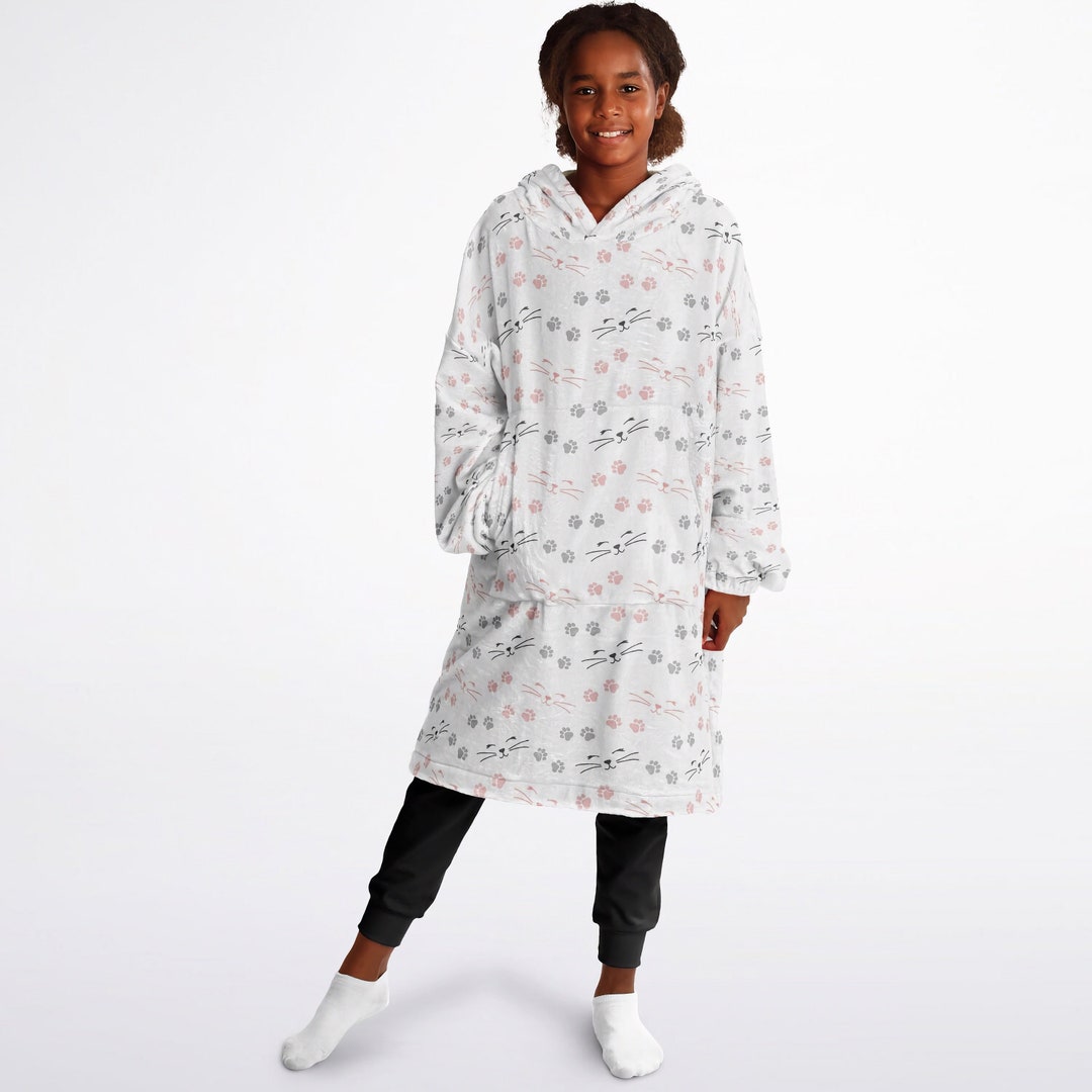 Kids Paw Print Cat Wearable Blanket Soft Blanket With Hood Etsy