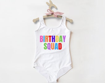 Girls Birthday Squad Swimsuit | UPF 50+ UV Sun Protection | Toddler Bathing Suit | Cute | Quick Drying