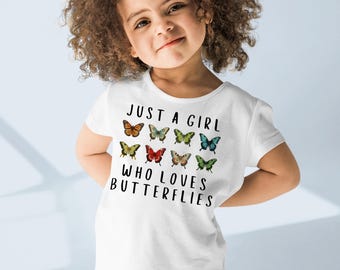 Girls 'Just A Girl Who Loves Butterflies' Butterfly T-Shirt, Gift For Butterfly Lovers