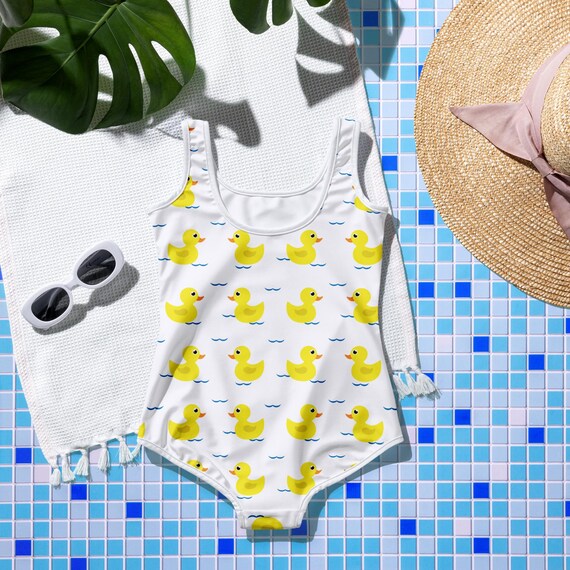 Girls Yellow Duck Swimsuit: Buttery Soft, UPF 50+ Protection