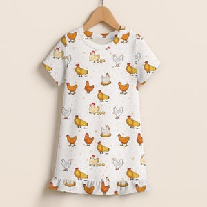 Girls Chicken Short Sleeve Ruffle Hem Dress