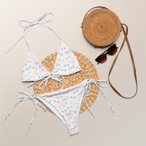 Women’s Paw Print Cat Bikini: Buttery Soft Recycled Swimsuit, UPF 50+
