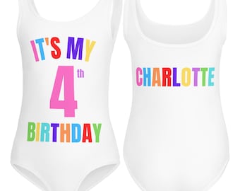 Personalized Birthday Leotard: Custom Name & Age, Rainbow Text