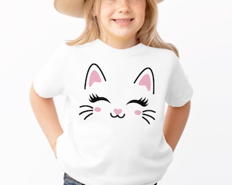 Cute Cat Face Shirt for Kids, Kitty T-Shirt, Cat Lover Tee for Girls, Kitten Shirt, Animal Lover Gift, Kawaii Cat Shirt