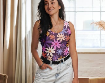 Women's Retro Purple Daisy Buttery Soft Tank Top With UPF 50+