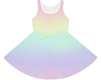 Girls Rainbow Pastel Dress | Sleeveless Sundress | Cute