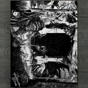God of War Fanart Print, Kratos and Atreus Landscape Inked Artwork