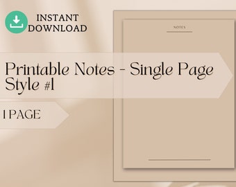 Printable Notes - Style 3 Simple Page Digital Download PDF Easy to ...