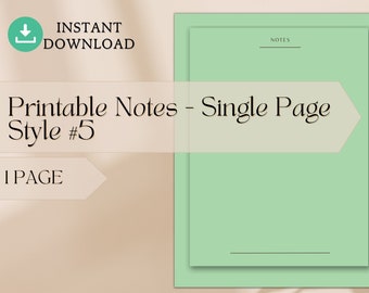 Printable Notes - Style 5 Simple Page Digital Download PDF Easy to Print and for Digital Use Suitable for Creative Writers and Craft Lovers