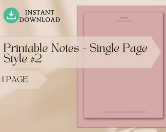 Printable Notes - Style 2 Simple Page Digital Download PDF Easy to Print and for Digital Use Suitable for Creative Writers and Craft Lovers