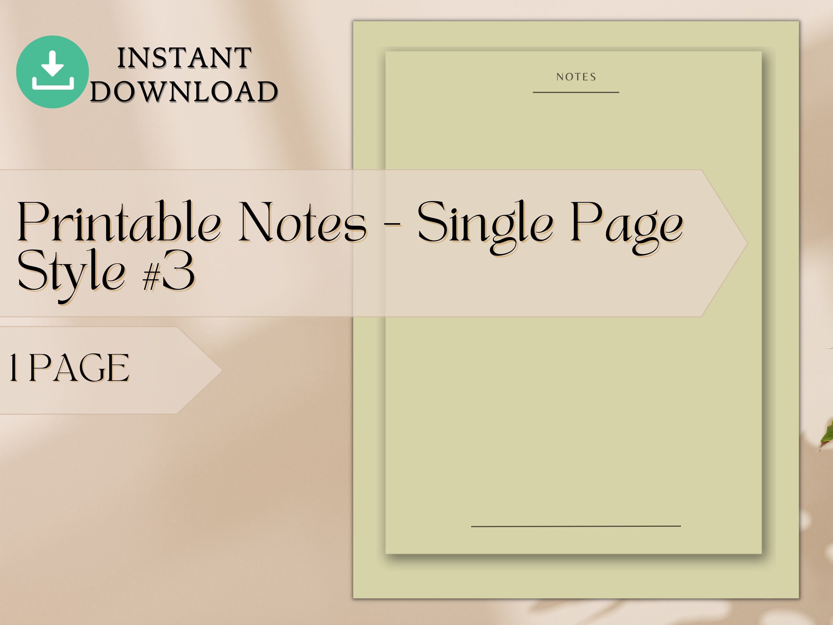 Styling Note Less Printable Notes - Style 3 Simple Page Digital Download PDF Easy to ...