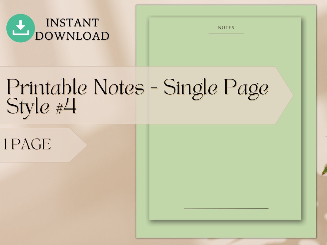 Printable Notes - Style 4 Simple Page Digital Download PDF Easy to ...