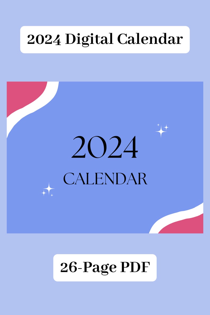 2024 Calendar Printable PDF Digital Download File 12 Months 2024