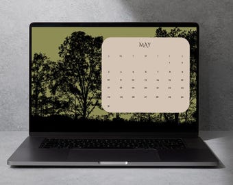 May 2026 Desktop Calendar Wallpaper and Printable Files (PDF, PNG) | Green and Black Forest