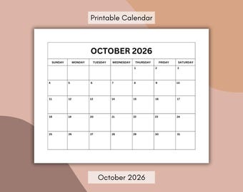 October 2026 Printable Calendar (PDF)