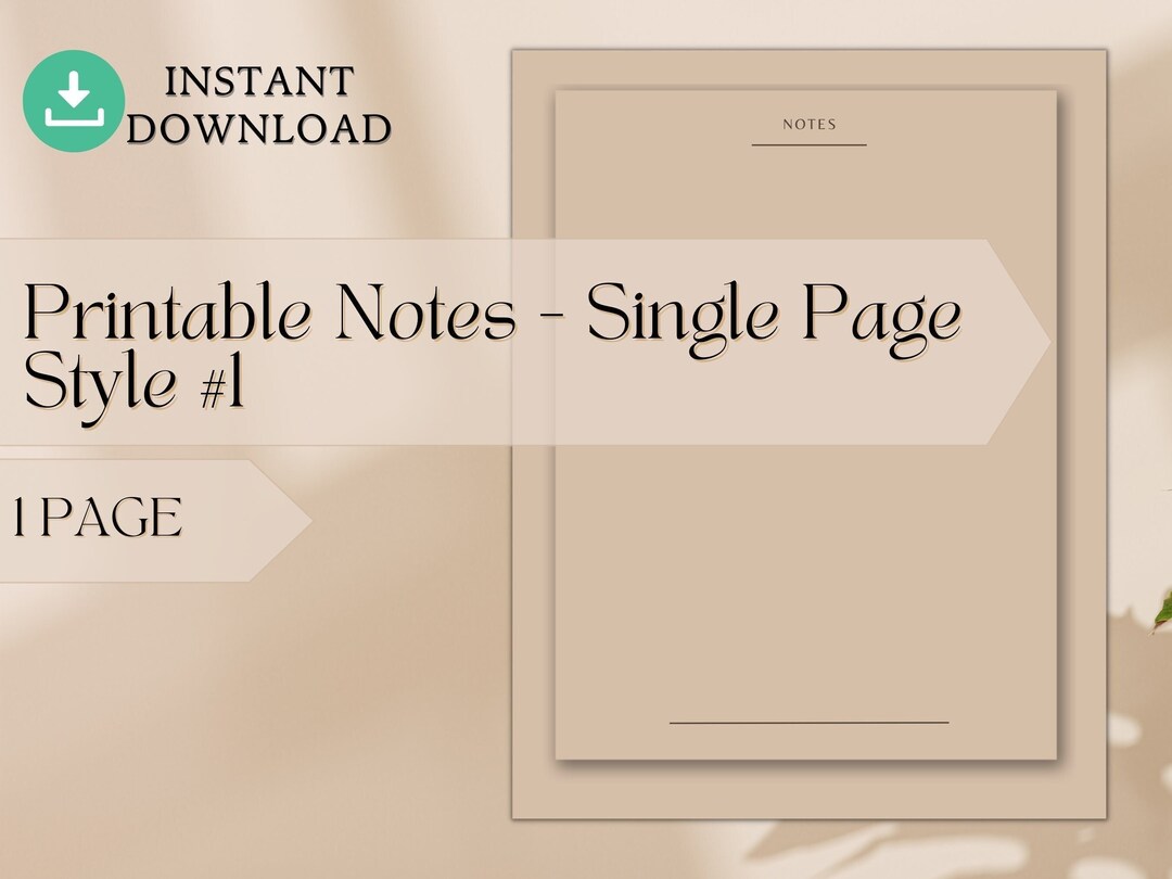 Printable Notes - Style 1 Simple Page Digital Download PDF Easy to ...