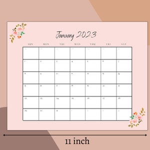 January 2023 Printable Calendar PDF PNG JPG Digital Download Pink Flowers Month Planner New Year January Calendar Minimal Pastel Style 1 image 2