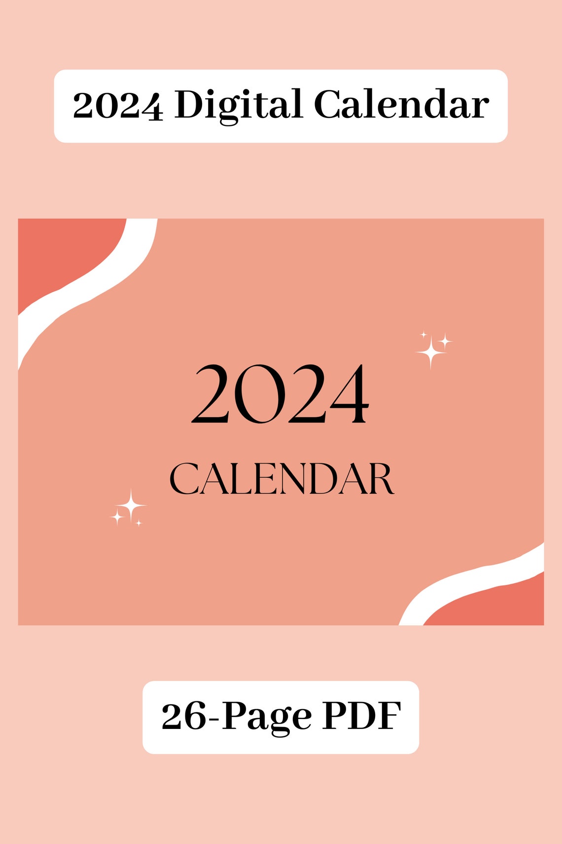 2024 Calendar Printable PDF Digital Download File 12 Months 2024