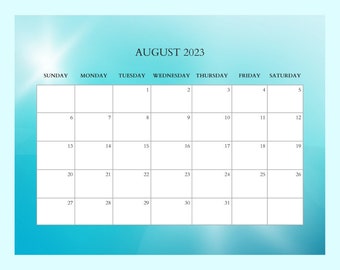 PRINTABLE August 2023 Calendar Printable Wall Calendar 2023 Calendar August Monthly Desk Calendar Office PDF Water and Sunlight Edition