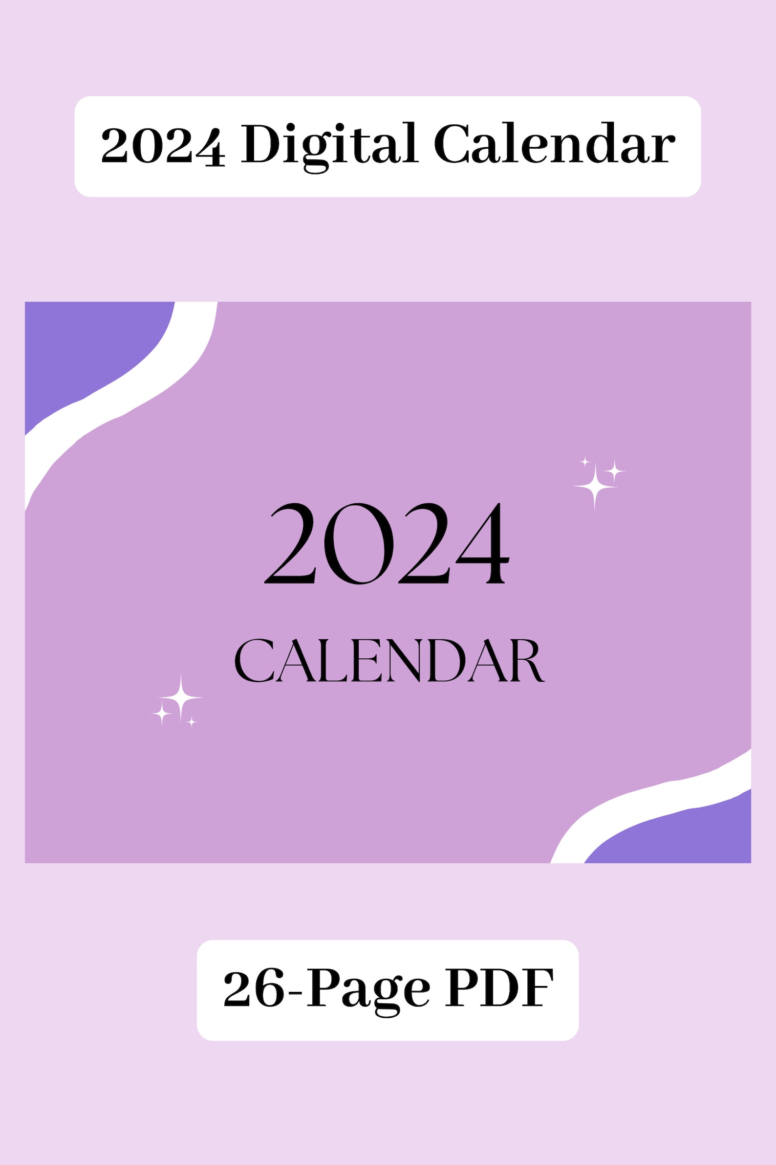 2024 Calendar Printable PDF Digital Download File 12 Months 2024