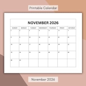 Calendário imprimível de novembro de 2026 (PDF)