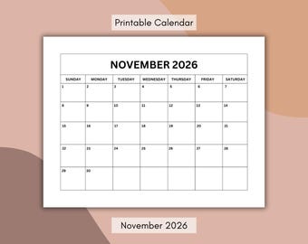 November 2026 Printable Calendar (PDF)