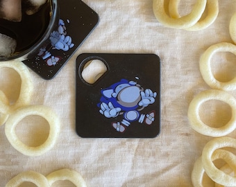 Sonic but he's 'squashed (フラット化されたソニック) Drink Coaster with built-in Bottle Opener