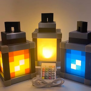 Pixelated Night Light Lantern Chargeable & Bigger- Night Lamp Birthday Gift - Kids Bedroom Decoration - Gamer Room Decor - Christmas Gift