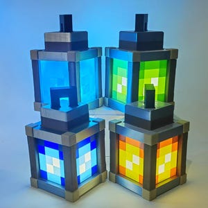 Pixelated Night Light Lantern Chargeable & Bigger - Night Lamp Birthday Gift - Kids Bedroom Decoration - Gamer Room Decor