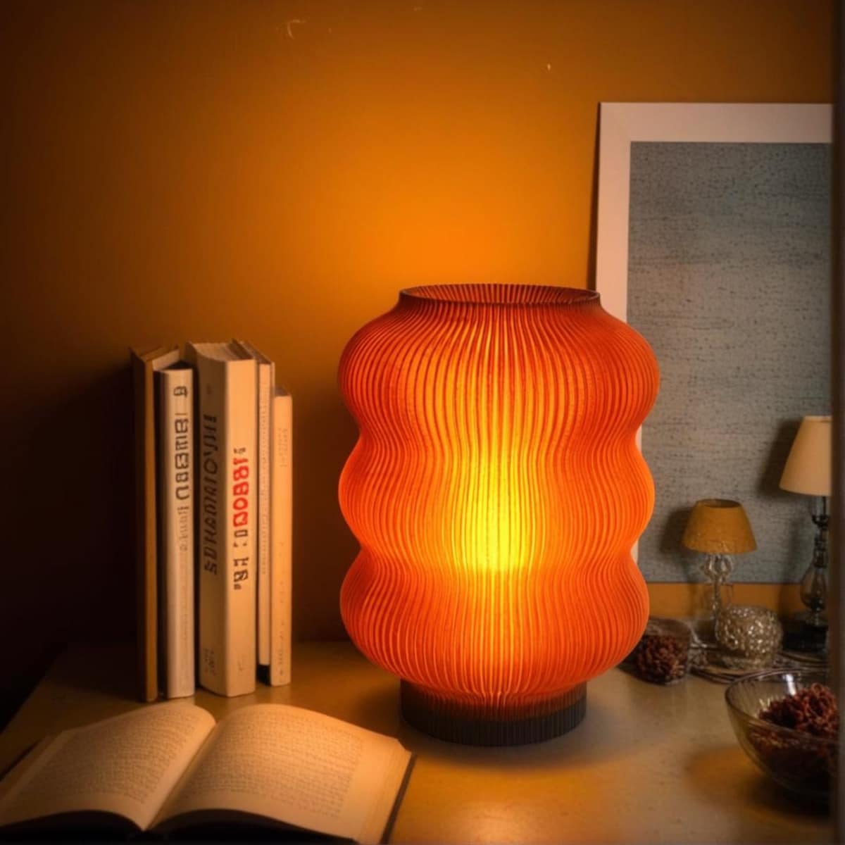 Cozy table lamp – Sustainable Mood Lighting – Soft Glow Bedside Light – Wavy Amber Lamp – Perfect Housewarming Gift - Christmas Gift