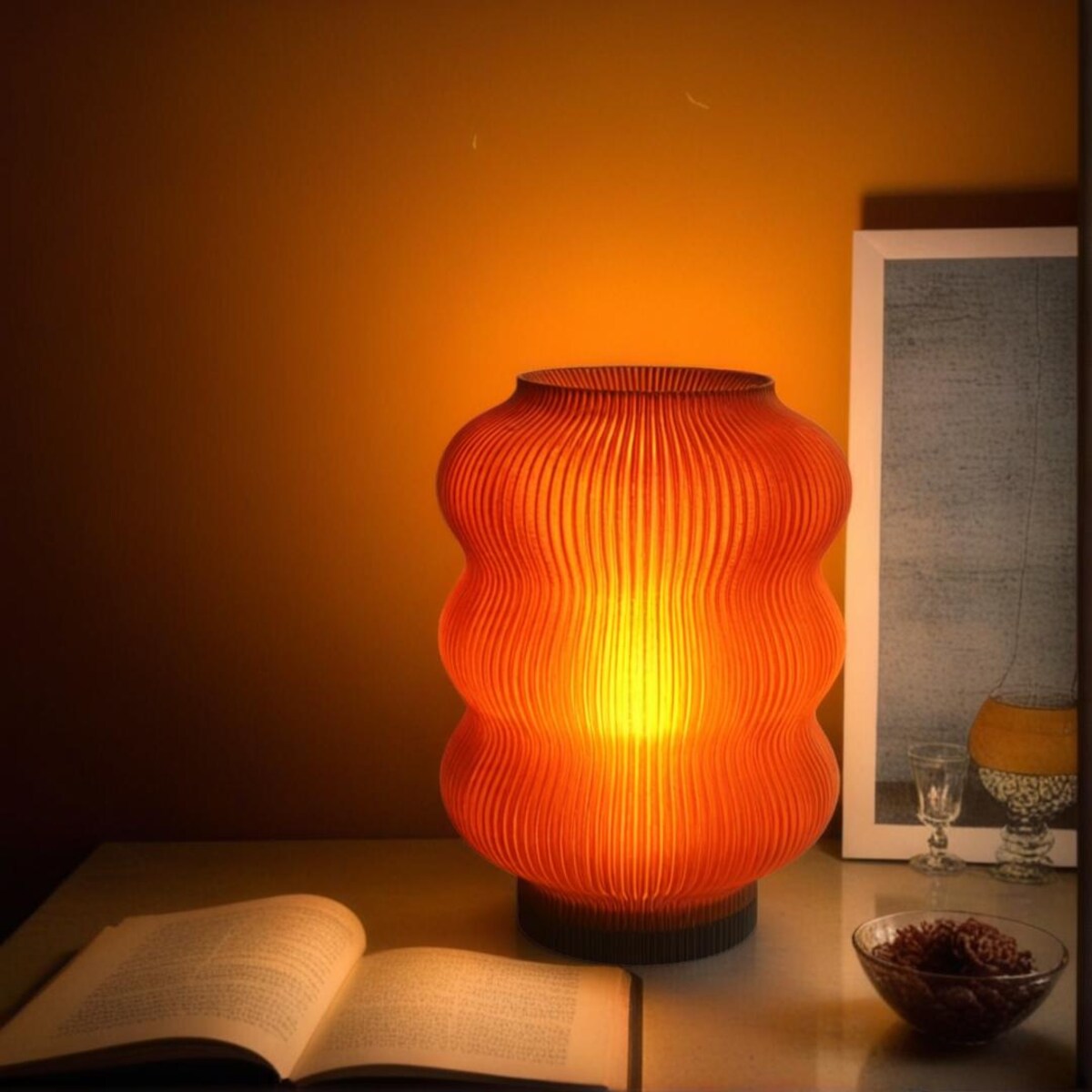 Cozy Table Lamp – Wavy Amber Lamp - Amber Color