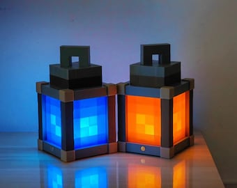 Pixelated Night Light Lantern Chargeable & Bigger - Night Lamp Birthday Gift - Kids Bedroom Decoration - Gamer Room Decor