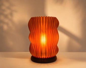 Amber Wavy Table Lamp, 3D Printed Sunset Glow Accent Light