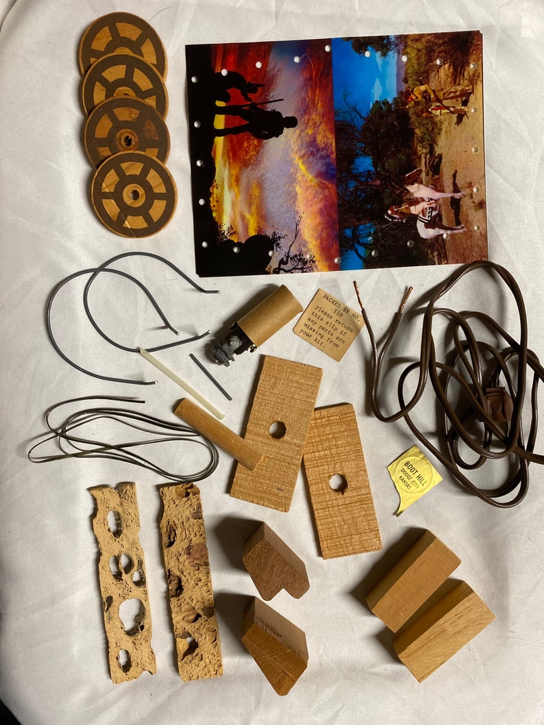 Covered Wagon Lamp Kit Mid Century Wood Wheels Indian Etsy