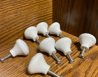 8 White Wood knobs cabinet handle pulls doors drawers
