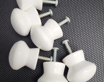 6 White Wood knobs cabinet handle pulls doors drawers