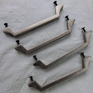 4 Satin Nickel Cabinet Drawer Pulls with Angular Step Design Patinated