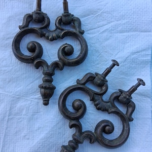 2 Ornate Vintage Metal Drop Pulls Furniture Hardware with Scrollwork