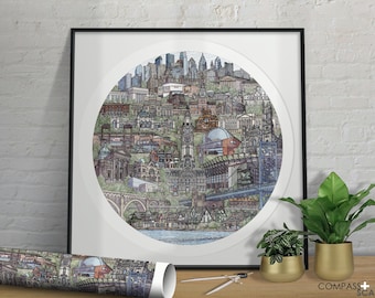 Philadelphia, PA Art Print -  Hand-Drawn Architecture Illustration - Watercolor - Philly - Eagles