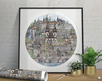 Prague, Czech Republic Art Print -  Hand-Drawn Architecture Illustration - Watercolor - Czechia - Bohemia