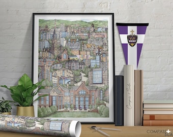 The University of Scranton - Hand-drawn Architectural Illustration - Campus - Art Print Drawing - Watercolor Wall Art - Scranton PA