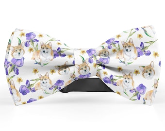 Bow tie for men, Pocket Square, Kids Bowtie, Toddler Bow Ties, Bowties for him, Novelty and Neckwear Bow Tie (Corgi And Flower)