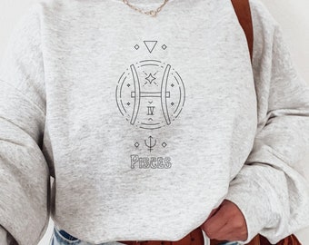 Moletom de Peixes, Presente de Astrologia do Zodíaco para Ela, Gola Redonda de Peixes, Moletom do Zodíaco, Presente Espiritual para Mulher, Moletom de Astrologia
