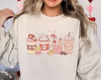 Sudadera de mujer para el día de San Valentín, sudadera con café para San Valentín, día de San Valentín retro, camiseta de San Valentín, regalo de San Valentín, San Valentín para profesores