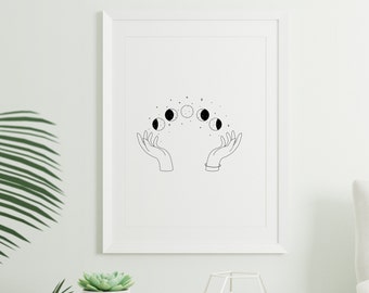 Moon Printable, Spiritual Wall Art, Moon Phases Wall Art, Moon Phase Print, Moon Phase Poster, Divine Feminine Print,