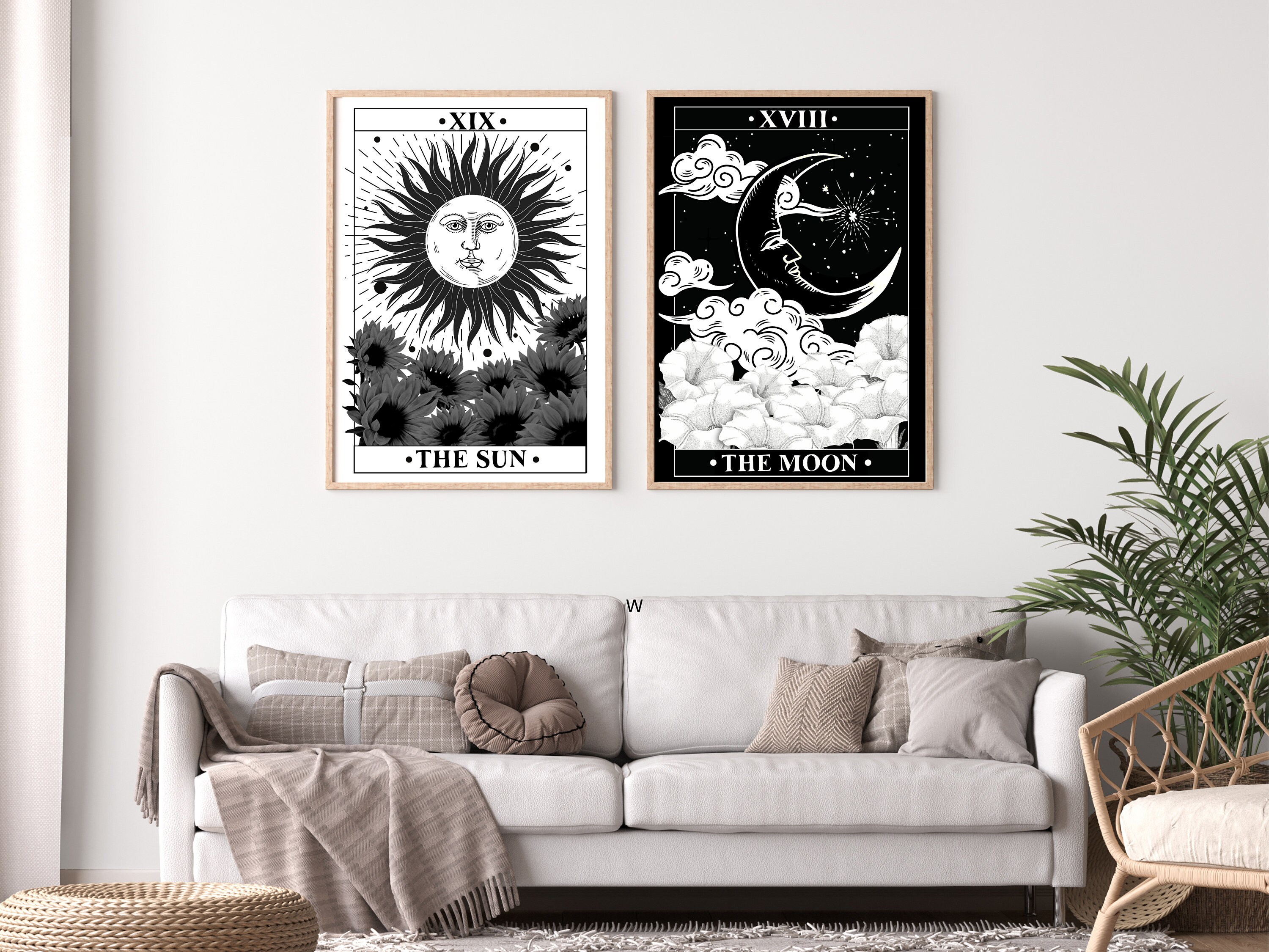 Sun and Moon Wall Art, Sun and Moon Art Set of 2 Prints, Tarot Card Art ...