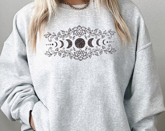 Bluza z fazami księżyca, Bluza z księżycem, Fazy księżyca z okrągłym dekoltem, Bluza duchowa, Koszulka duchowa damska, Koszulka Whole in Every Phase