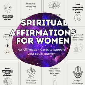 Baralho de afirmação espiritual, cartões de afirmação positiva, afirmações para mulheres, kit de quadro de visão, cartões de afirmação para impressão, kit de manifesto
